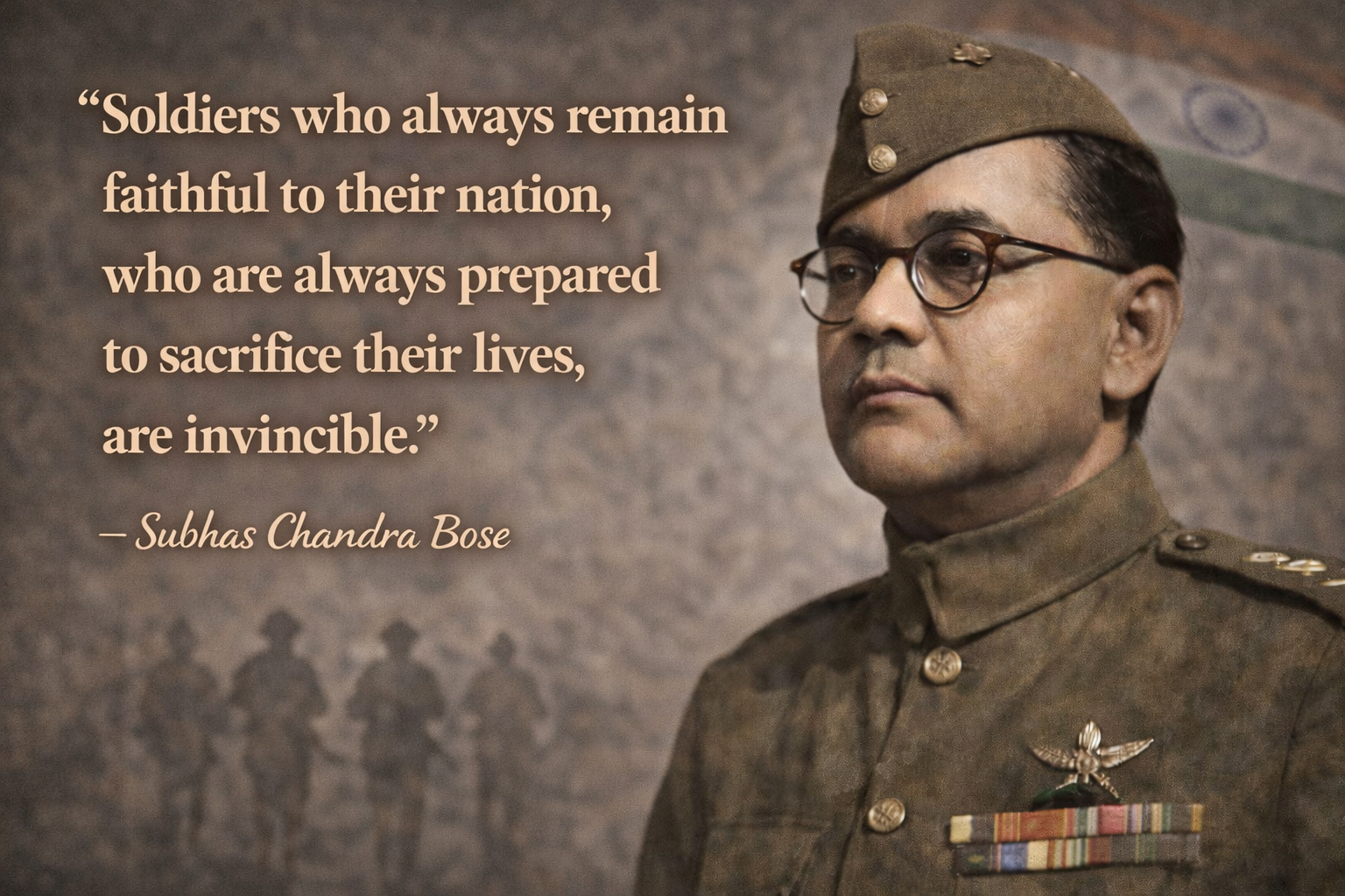 Indian Army Quotes for Defence Aspirants (Image + Text) 27 Soldiers who always remain faithful to their nation, who are always prepared to sacrifice their lives, are invincible. – Subhas Chandra Bose